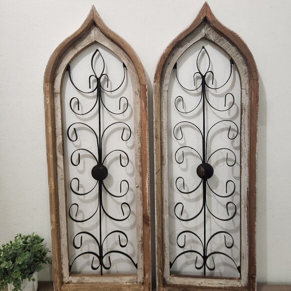 Set of 2, 34" H Farmhouse Arch Wood Distress Wall Decor Matera - Picture 1 of 4